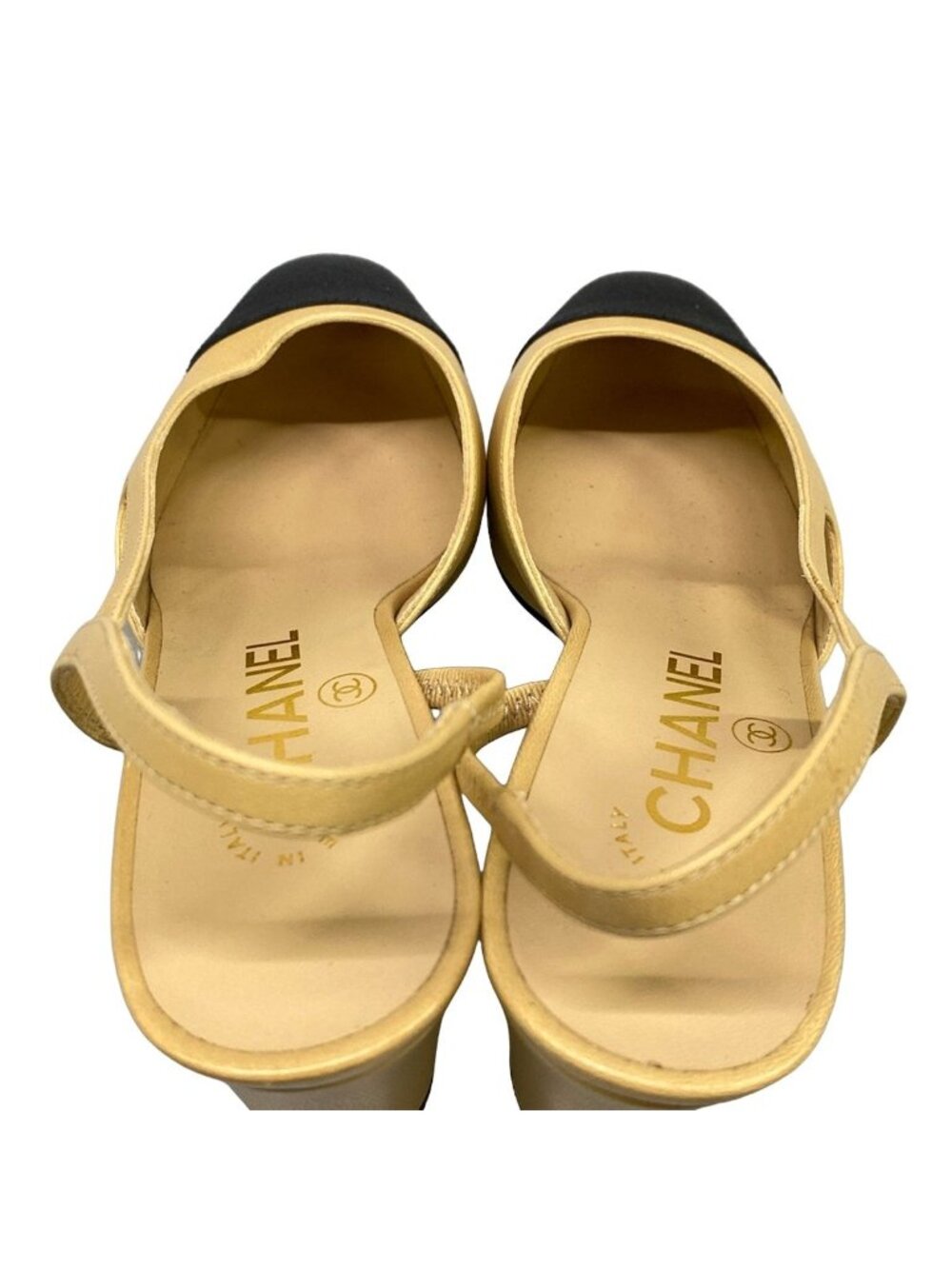 Chanel Sandals 35 C Beige Black Leather - Picture 7 of 13